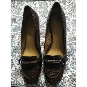 Vintage Etienne Aigner Womens Pumps Heels Brown Leather Crocodile Sz 8 M E-Bruno